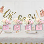 4 Set Baby Shower Centerpieces for Tables - 6 inch Wooden Boxes with Baby Letters Rustic Cube Planter Wood Blocks for Gender Reveal Party Favor (Pink) - Image 3
