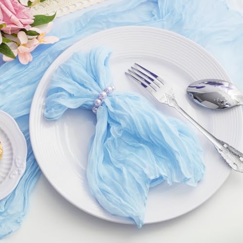Baby Blue 60 Pack Cheesecloth Napkins Washable 21x21 Inches Baby Blue Cloth Napkins Set of 60 Bridal Baby Shower Dinner Table Napkins for Wedding Rustic Boho Cotton Gauze Summer Party Table Decor - Image 2