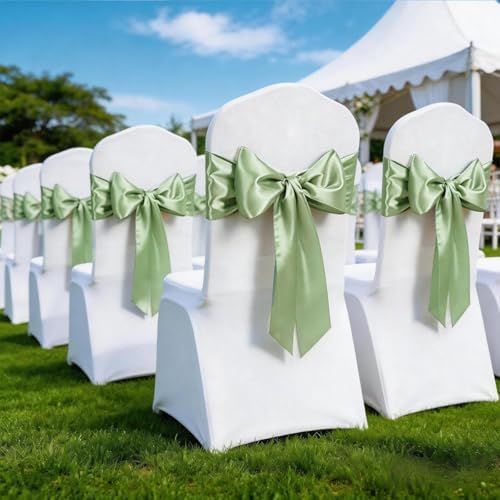 50 Pack Sage Green Satin Chair Sashes, Green Chair Bands for Wedding, Sage Chair Bows Chairs Ties for Party Ceremony Event Decor (7x108 inch) - Image 4
