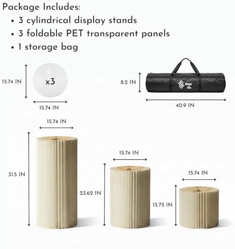Cylinder Stands for Party, Shape&Use 3PCS Round Cream White Pedestal Display Stands, Foldable Cardboard Columns for Wedding, Birthday, Anniversary Decor, 15.7in Dia. (15.7/23.6/31.5in H) with Storage Bag - Image 3