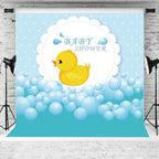 Leyiyi Baby Shower Backdrop 8x8ft Yellow Cute Bath Duck Rubber Duck Background Bubble Bath Water Drops Room Interior Decor Birth Celebration Wallpaper Duckling Swimming Photo Portrait Vinyl Props - Image 2