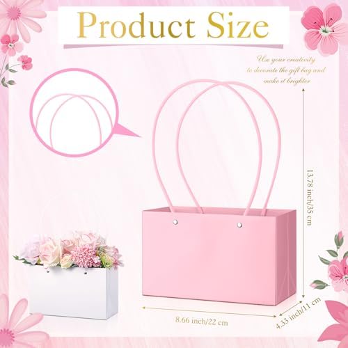 Geyoga 12 Pcs Flower Bags Boxes for Arrangements Kraft Paper Floral Wrapping with Handle Waterproof for Graduation Mother's Day Anniversary Fresh Flowers Bouquets Gift Bags(4 Colors) - Image 4