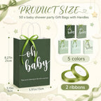 Gersoniel 50 Packs Baby Shower Gifts Bags Bulk 5.91 x 3.15 x 8.27 Inches Baby Shower Favor Bags with Handle Ribbon Thank You Gift for Party Favor for Guests Gifts Gender Reveal (Green) - Image 2