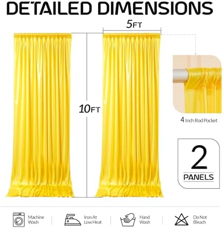 Yellow Satin Backdrop Curtains 2 Panels - Glitter Photo Drapes for Baby Shower, 10x10FT Shimmer Back Drop Cloth, Wrinkle Free for Birthday Graduation Party Wedding Background - Image 6