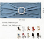 Pack of 100 Dusty Blue Chair Sashes Bows Spandex Chair Bands Silver Buckles - Image 3