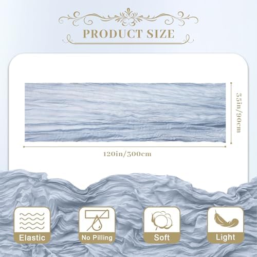 Le courant 12pcs 10Ft Cheesecloth Table Runner, Rustic Boho Gauze Cheese Cloth Runner Table Runner for Weddings Bridal Baby Shower Birthday Holiday Parties Home Decor, Dusty Blue - Image 2