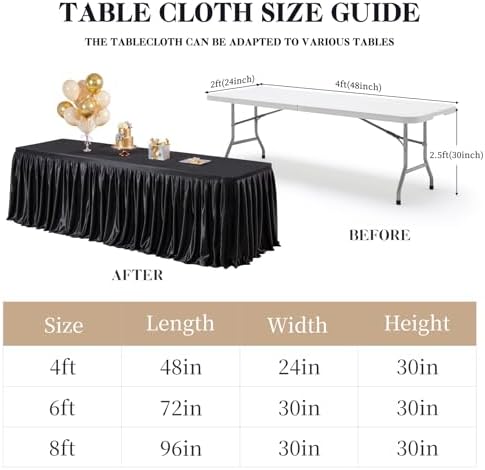 6 Pack Black Satin Table Clothes for 6 Foot Rectangle Tables - 6FT Wrinkle Resistant Glitter Rectangle Tablecloths, Party Table Covers for Wedding Banquet, Baby Shower, Birthday, Holiday Dinner - Image 5