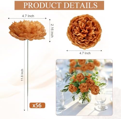 56 Pcs Peonies Artificial Flowers, 4.7’’ Fake Peonies - Dark Brown - Image 2