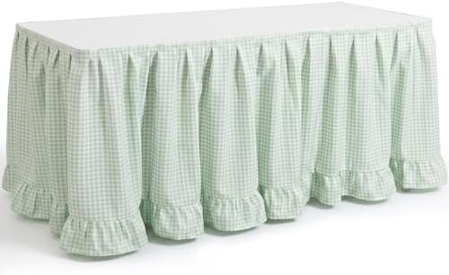 Flutesan 14 ft Sage Green Gingham Table Skirt for Rectangle Tables by Flutesan