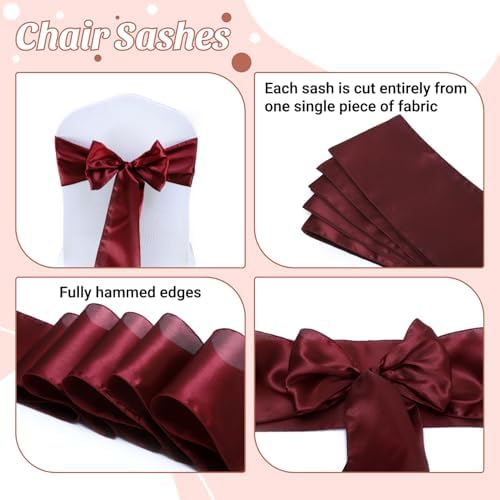 MDS® Pack of 25 Satin Chair Sashes for Wedding & Events – Maroon - Image 5