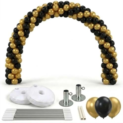 PMU DIY Professional Balloon Arch Deluxe Kit (Black and Gold) Balloon Garland for Party Decoration, Decoration Kit for Birthday Party, Wedding, Graduation, Baby Shower (41686-61646) Pkg/1 by PMU