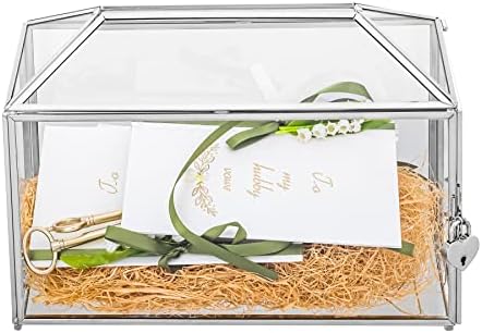 NCYP 12.6" x 5.9" x 9" Wedding Glass Cards Box with Slot and Lock, Thanks Card Holder for Micro Wedding, Envelops, Reception, Decorative, Silver (Glass Box Only) Slot Length 7.3 Inches by NCYP
