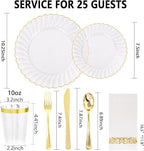 YOUBET 175PCS Clear and Gold Scalloped Plastic Plates for Party Wedding - Image 2