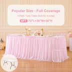 4 Pack Pink Tablecloth for 6 Foot Rectangle Tables with Tulle Table Skirt - Image 5