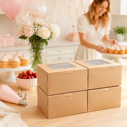16 Pack Brown 6x6x3 Cookie Boxes with Window, Rustic Bakery Treat Boxes - Image 5