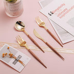 Lullaby 240PCS High End Gold Plastic Silverware with Wood Grain Handle - Image 7
