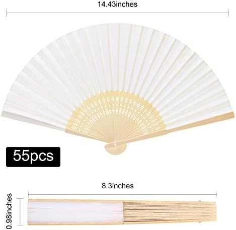FEPITO 55 Pieces White Handheld Paper Fan Paper Folding Fans - Image 2