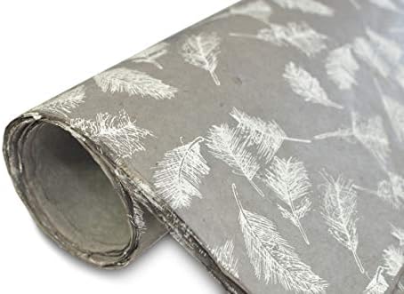 Kathmandu Valley Co. Handmade Lokta Decorative Wrapping Paper, Grey Feather - Image 4