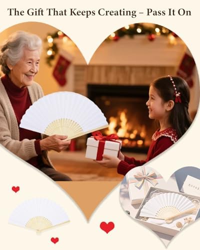 60 Pcs White Paper Hand Fans Foldable with 6 Colors Organza Bag - Image 6