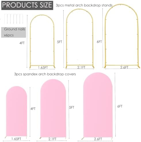 3 Metal Arch Backdrop Stands with Pink Covers, 4/5/6FT - Image 3