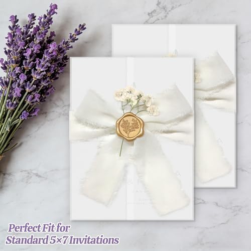 100 Sets Wedding Invitation Kit, Pre-Folded Vellum Jackets for 5x7 Invitations Accessories Wax Seal Stickers Ribbon & Dried Flowers for DIY Wedding Invites - Image 3