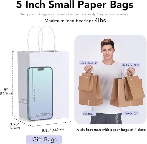 GSSUSA White Gift Bags 5.25x3.75x8 600Pcs, Paper Bags with Handles Bulk for Small Business - Image 2