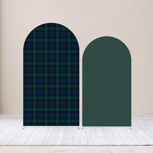 Set of 2 Tartan Plaid Arch Backdrop Cover Tartan Tiles Spandex Stretchy Arch Cover for Bear Birthday Party Boys Baby Shower Banquet Decoration (6FT 7.2FT,Green) - Image 2