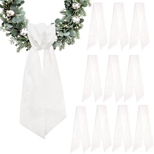 10 Pieces Christmas Wreath Sash for Front Door, Winter White Cotton Ribbon Bow for Wreath Decorations by Unknown