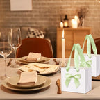 Kolldenn 50 Pcs Small White Gift Bags Bulk with Green Bow Ribbon Handles - Image 6
