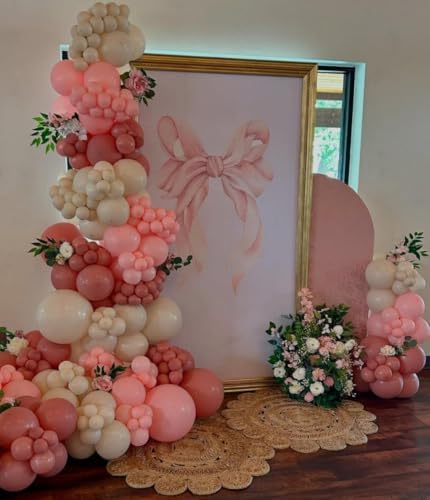 Pink Floral Arch Backdrop Cover Toile Bride to Be Baby Shower Girl Party Chiara Arched Frame Bow Flowers 1st Wedding Birthday Parties Decorations (6FT,4385) - Image 5