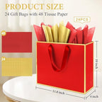 Addblu 24 Pack Red Large Gift Bags with Handles & 72 Tissue Papers - Image 2