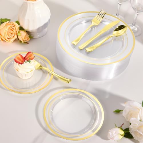 Goodluck 600 Pieces Clear Gold Plates for 100 Guests - Image 5