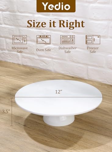 Porcelain Cake Stand, 12 Inch Round Cake Stand Display, White - Image 2
