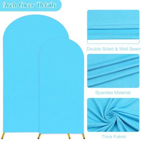 7.2FT, 6FT Wedding Arch Stand and Matching Light Blue Spandex Fitted Arch Backdrop Cover Set, Round Top Chiara Backdrop Stands and Covers for Birthday Party Baby Shower Banquet Decor (Light Blue) - Image 4