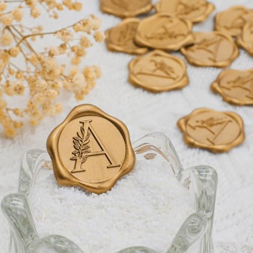 SWANGSA 200 Pack Letter A Wax Seal Stickers, Antique Gold Botanical Leaves Initial Alphabet Self-Adhesive Wax Stickers for Wedding Party Invitation Envelope - Image 2