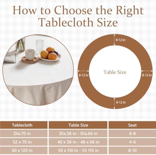 Retro Farmhouse Ruffle Tablecloth Flounces Trim Washable Table Cover Tablecloths for Round Table Picnic Kitchen Dining Room Home Party Wedding Decor Off-White 70" - Image 3