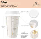 16oz Christmas Disposable Coffee Cups with Lids White Snowflake Winter Togo - Image 2