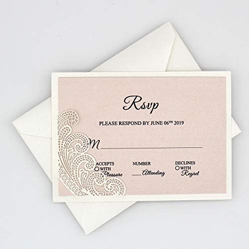 25-Pack White Lace Laser Cut Wedding Invitation with RSVP Cards, Blush Pink Shimmer Invitation Cards for Wedding/Sweet Sixteen/Bridal Shower/Birthday Party - Image 3