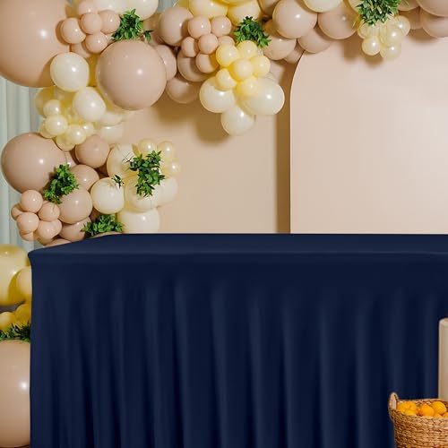 4 Pack Navy Spandex Table Covers 6ft Rectangle Ruffle Skirts for Party - Image 4
