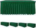 4 Pack Spandex Table Skirts 6ft,Hunter Green for Christmas Decor by HolidayIdeas