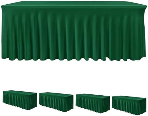 4 Pack Spandex Table Skirts 6ft,Hunter Green for Christmas Decor by HolidayIdeas