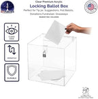 Marketing Holders 2 Pack 10 Inch Locking Ballot Box Clear Acrylic Square Cube Top Locking See Through Countertop Contests Entry or Donation Collection Bin - Image 5