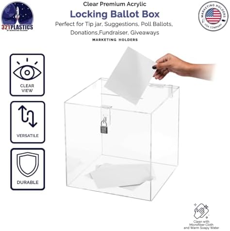 Marketing Holders 2 Pack 10 Inch Locking Ballot Box Clear Acrylic Square Cube Top Locking See Through Countertop Contests Entry or Donation Collection Bin - Image 5