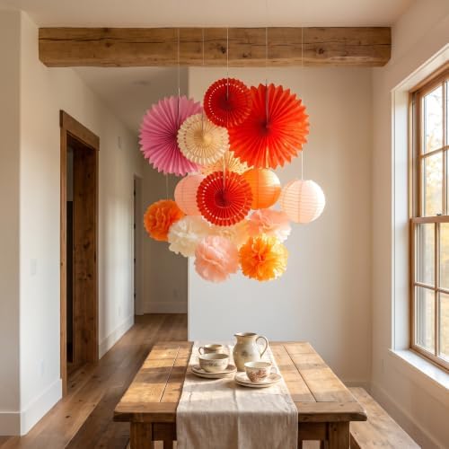 Wakauto 1set Thanksgiving Party Decor with Paper Fans Pom Pom Flowers - Image 4
