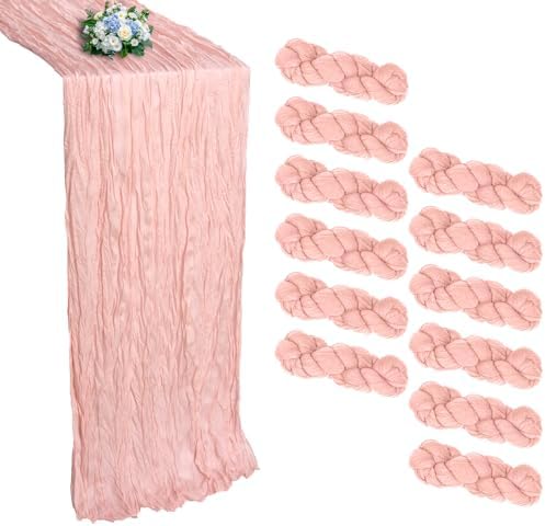 12 Pack Blush Pink Cheesecloth Table Runner 10Ft 23 x 120 Inch by RestfulGlow