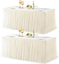 2 Pack Champagne Table Cloth for 6 Foot Rectangle Tables, Stretch Fitted Tulle Table Covers Skirt, Rectangular Ruffle Tutu Tablecloth Wedding Banquet Baby Shower Cake Tablecloths Decorations by Tao-GePartyDecorations