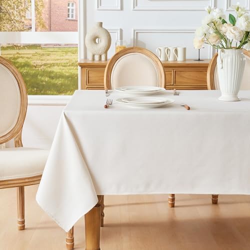 White Rectangle Tablecloth 60 x 90 Inch Machine Wash Indoor & Outdoor by Moinubone