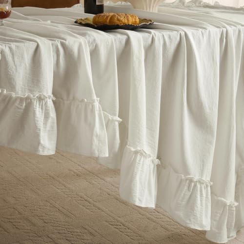 Romanstile Ruffled Oval Tablecloth, White, 60 x 84 Inch - Image 4