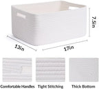 MiniArk Large Storage Baskets for Shelves, 17 x 13 x 7.5” Closet Organizers Bins for Clothes Blanket Towels, Baby Nursery, Toy Baskets Box, Woven Rope Baskets, 2 Packs Off White - Image 2