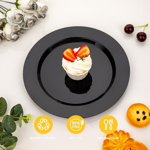 Goodluck 200PCS Black Plastic Plates, Heavy Duty Disposable Black Plates - Image 2